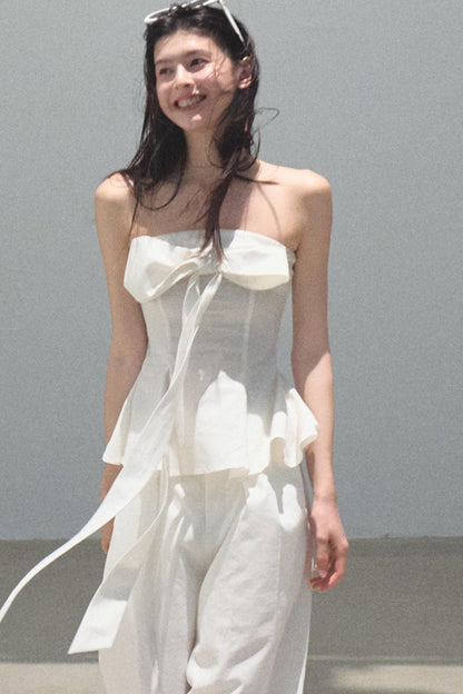 Eternal River Bandeau Top Wide-Leg Trousers Set-Up