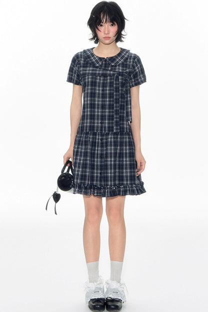Sweet Cotton Plaid Skirt Set-Up