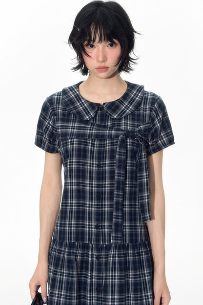 Sweet Cotton Plaid Skirt Set-Up