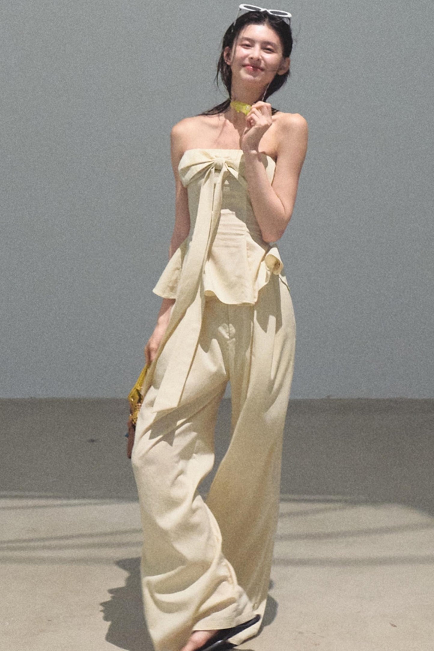 Eternal River Bandeau Top Wide-Leg Trousers Set-Up