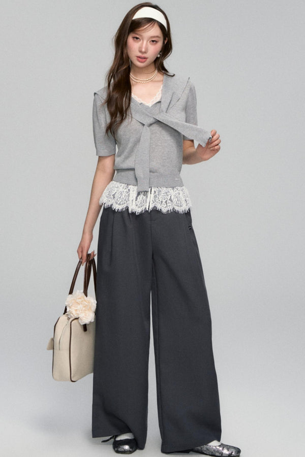 Short-Sleeved Lounge Knit Slacks Set-Up