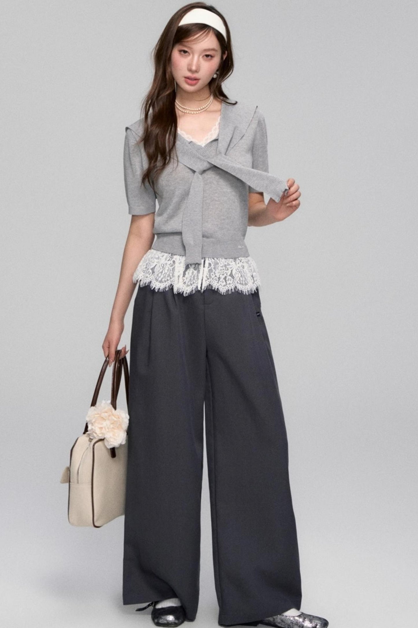 Short-Sleeved Lounge Knit Slacks Set-Up