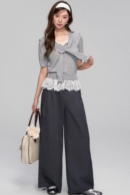 Short-Sleeved Lounge Knit Slacks Set-Up