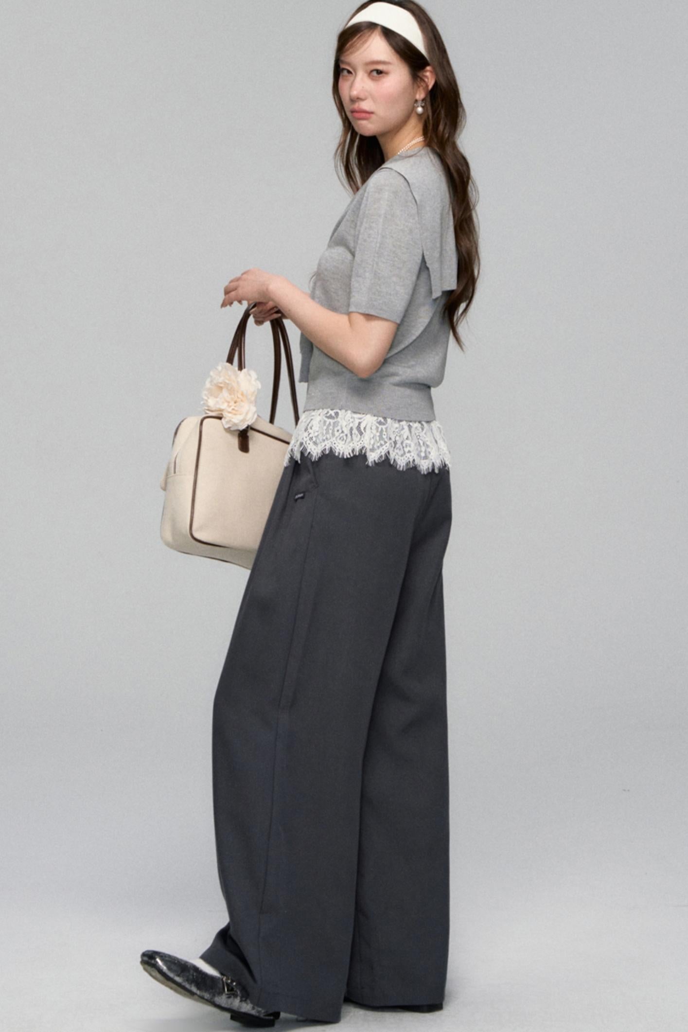 Short-Sleeved Lounge Knit Slacks Set-Up