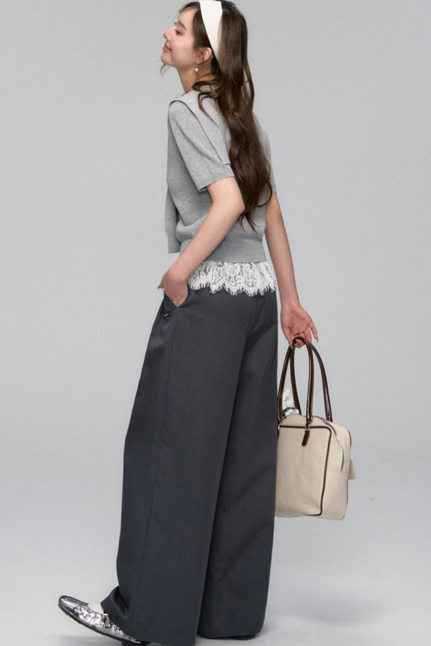 Short-Sleeved Lounge Knit Slacks Set-Up