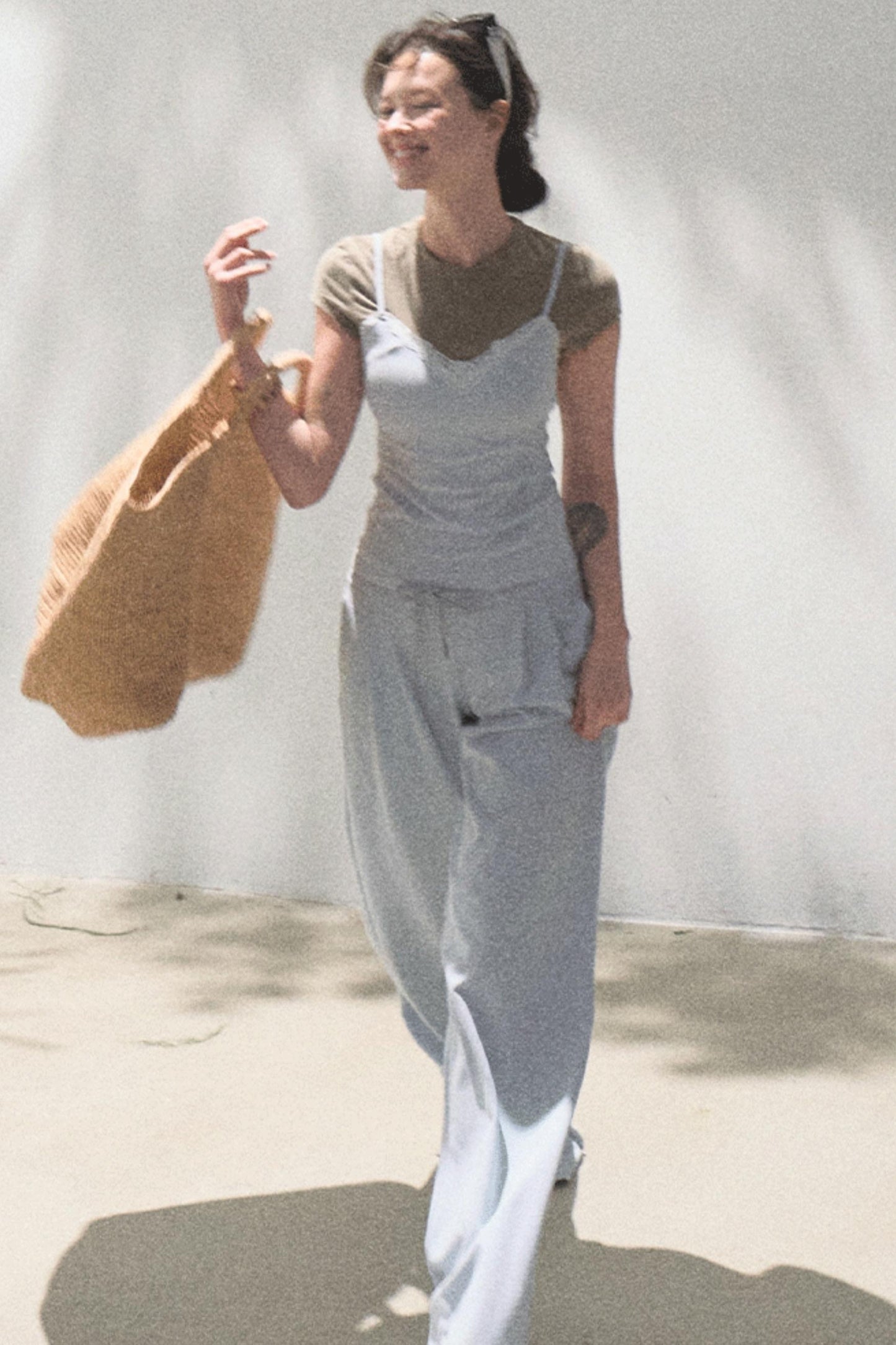 Lace-Up Top & Wide Leg Pants Set-Up