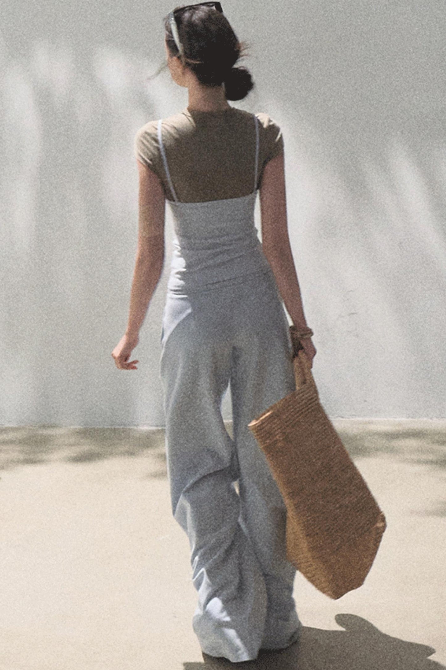 Lace-Up Top & Wide Leg Pants Set-Up