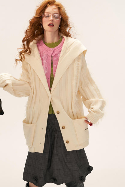 Lapel Knitted Loose Sweater Jacket
