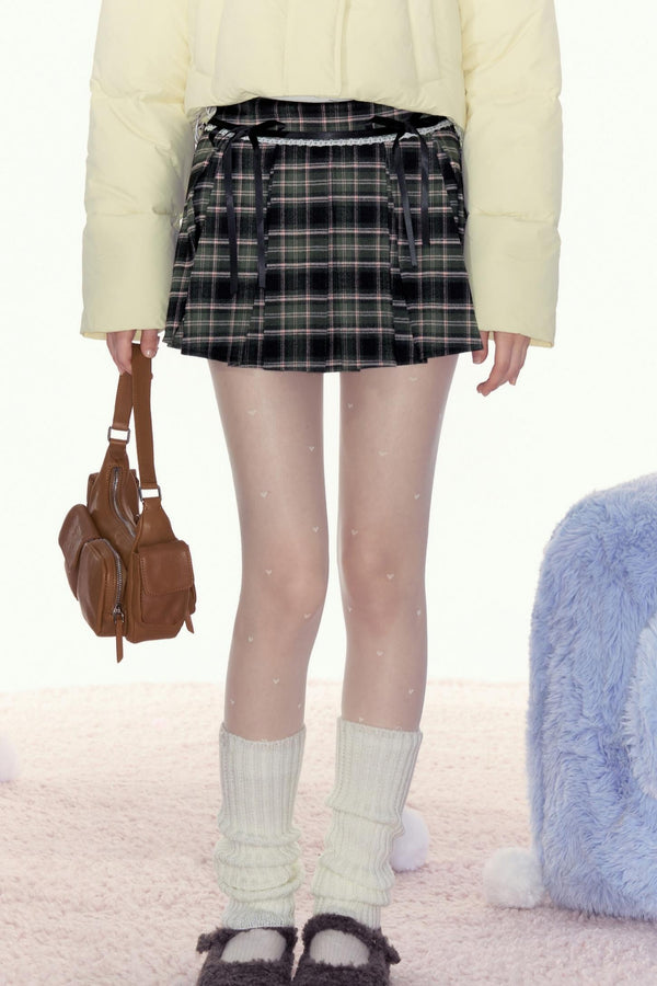 레트로 체크 짧은 치마 