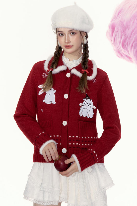 AYF|"Wild Berry Fairy Tale" Autumn and winter Christmas style high-quality retro loose casual lapel jacket women