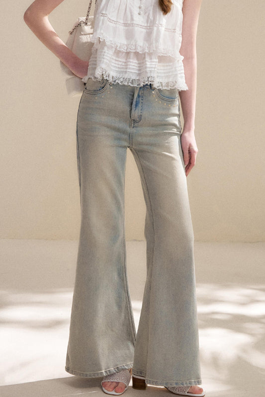 Five-Petal Flower Sequin Flare Jeans