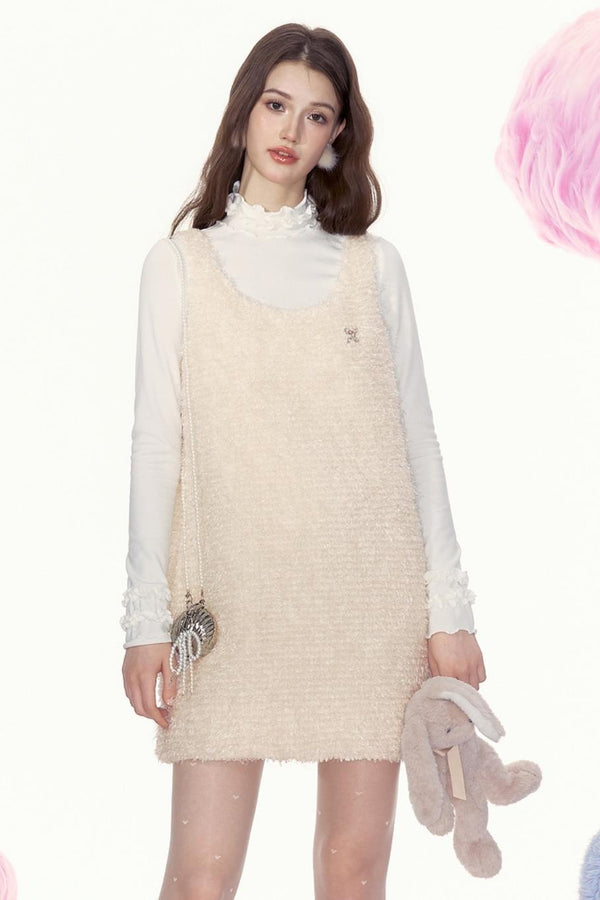 플러시 레트로 슬림 드레스 