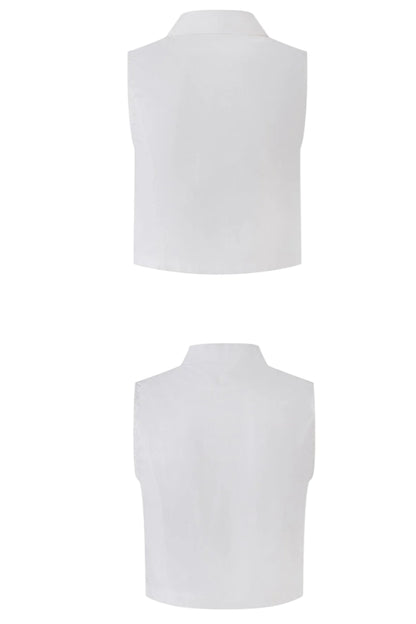 Pure Cotton Sleeveless Mandarin Collar Cropped Vest