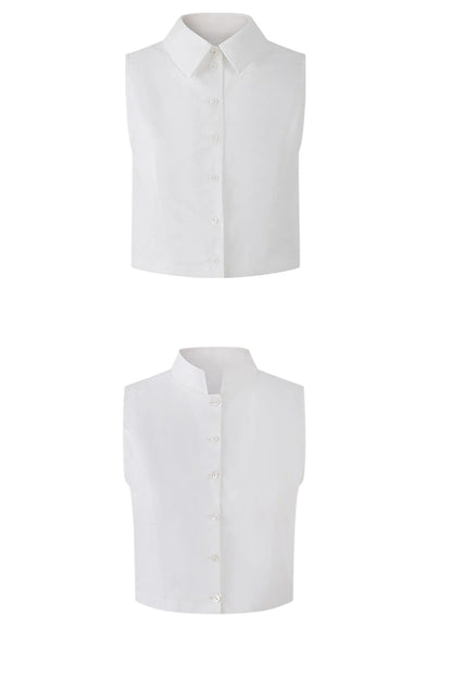 Pure Cotton Sleeveless Mandarin Collar Cropped Vest