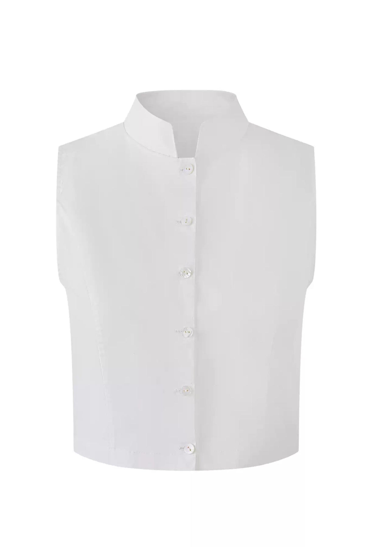Pure Cotton Sleeveless Mandarin Collar Cropped Vest