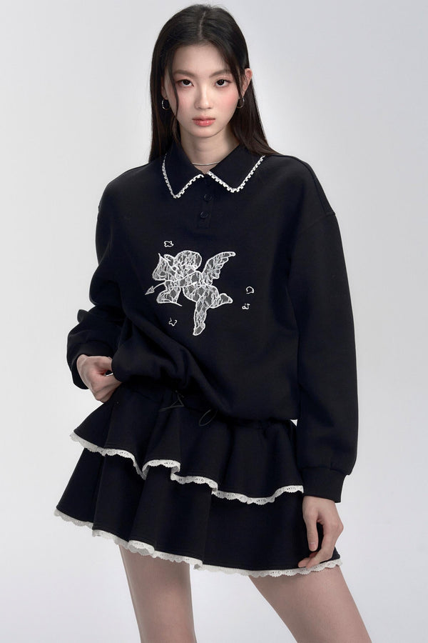 레이스 디테일 스웨트셔츠 드레스 
