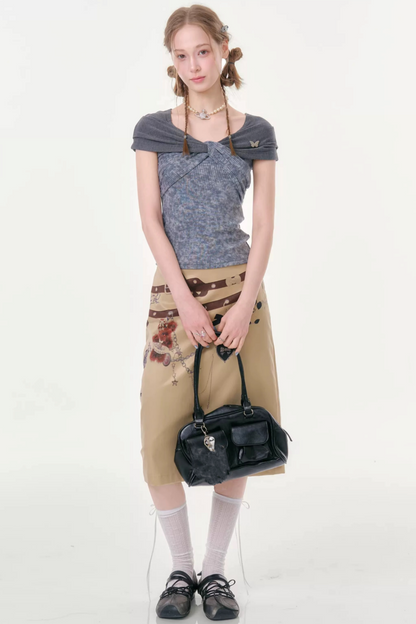Chain Bear Khaki Skirt