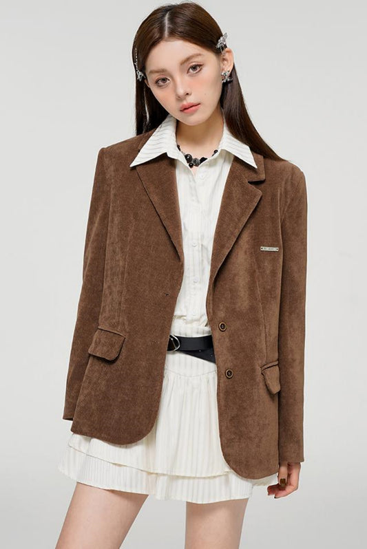 Chic Brown Corduroy Blazer