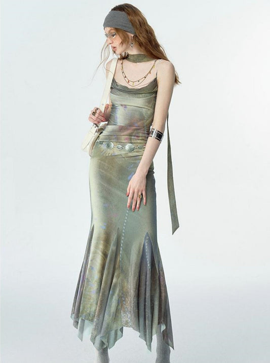 Diamond Chain Stitching Printed Dress