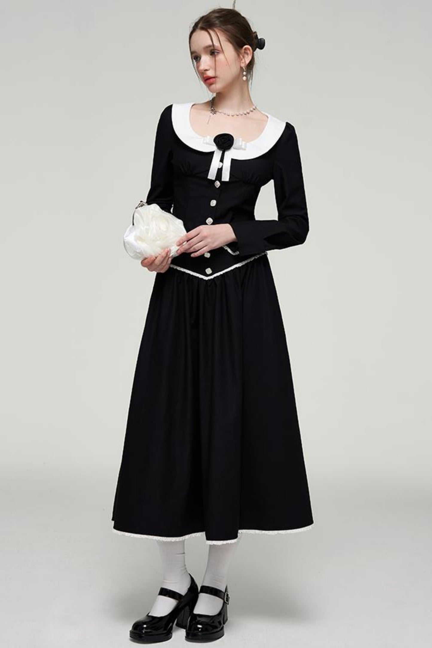 Color-Blocked U-Neck Top & Long Skirt Set-Up