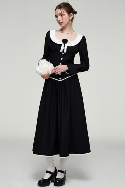 Color-Blocked U-Neck Top & Long Skirt Set-Up