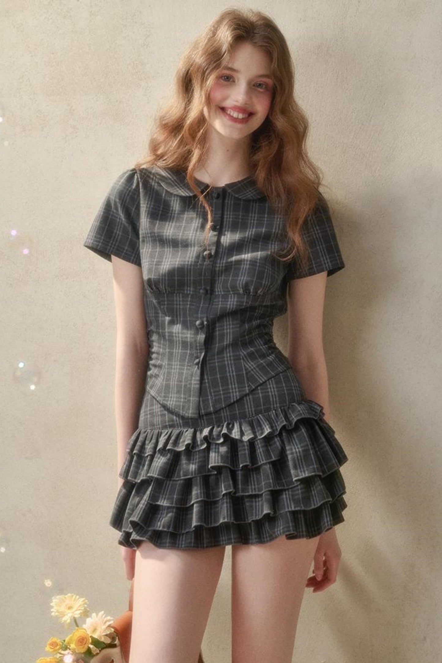 Lace Waist Check Shirt Set-Up