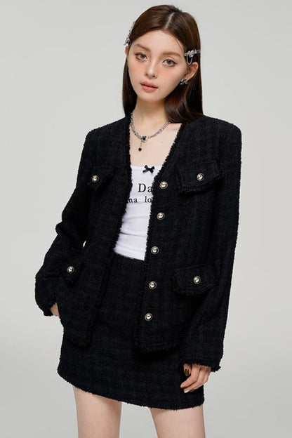 Black Edge Jacket & Chili Skirt Set-Up