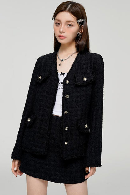 Black Edge Jacket & Chili Skirt Set-Up