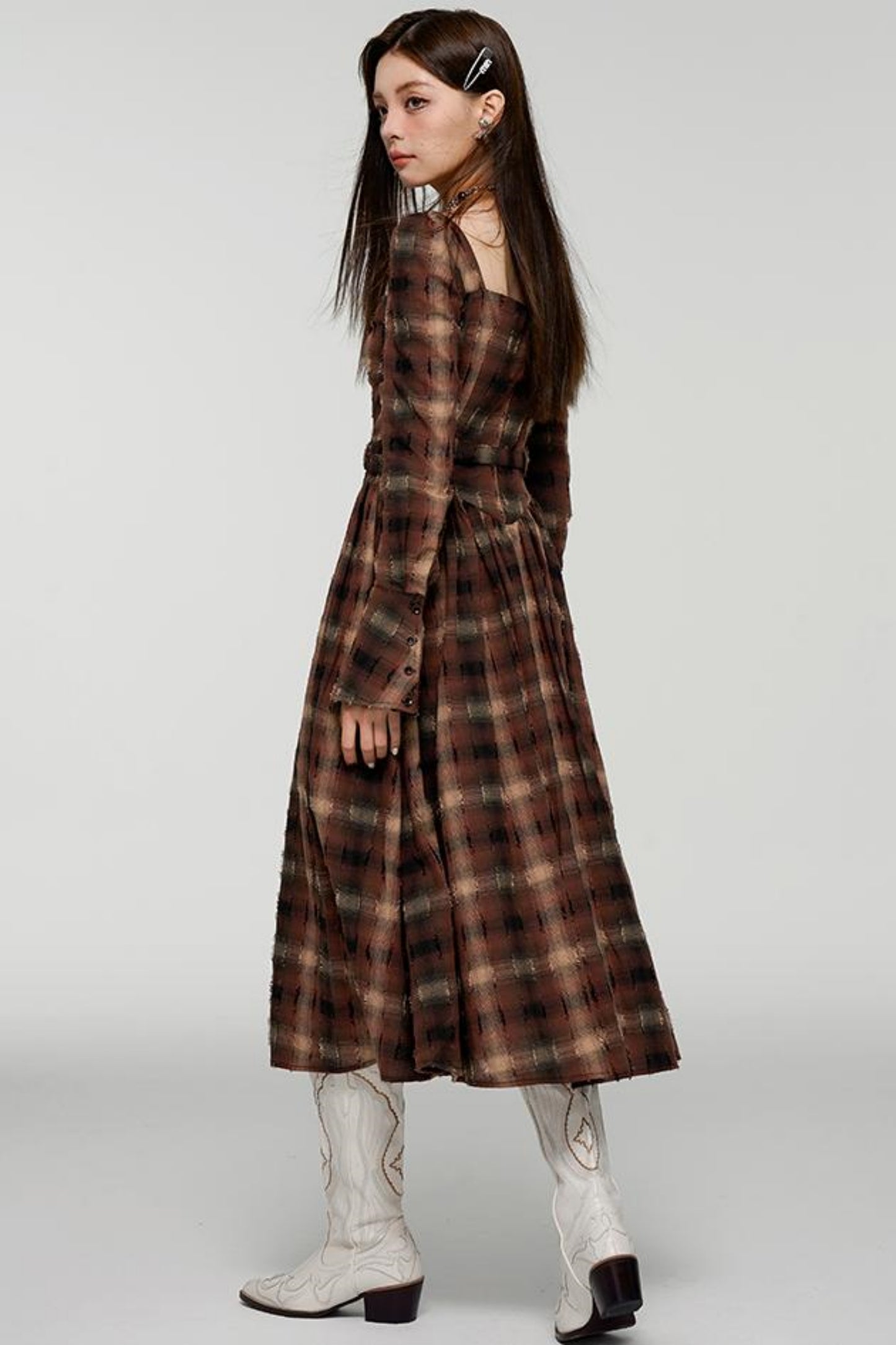 Autumn Checkered Elegance Dress