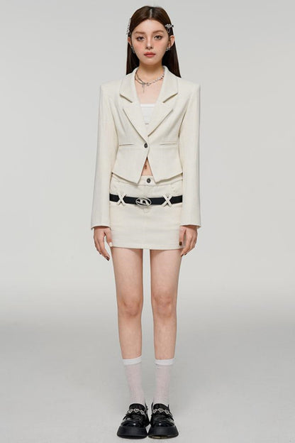 Elegant Short Blazer Skirt Set-Up