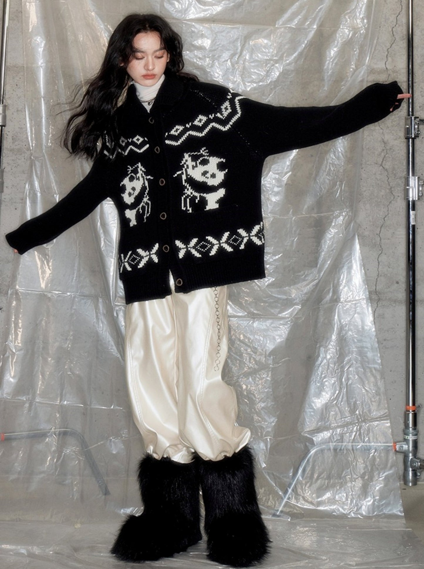 Vintage Fair Panda Knitted Cardigan Jacket