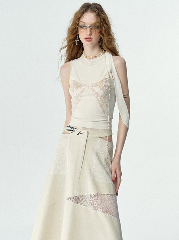 Embroidered Fake Two-Piece Vest Top