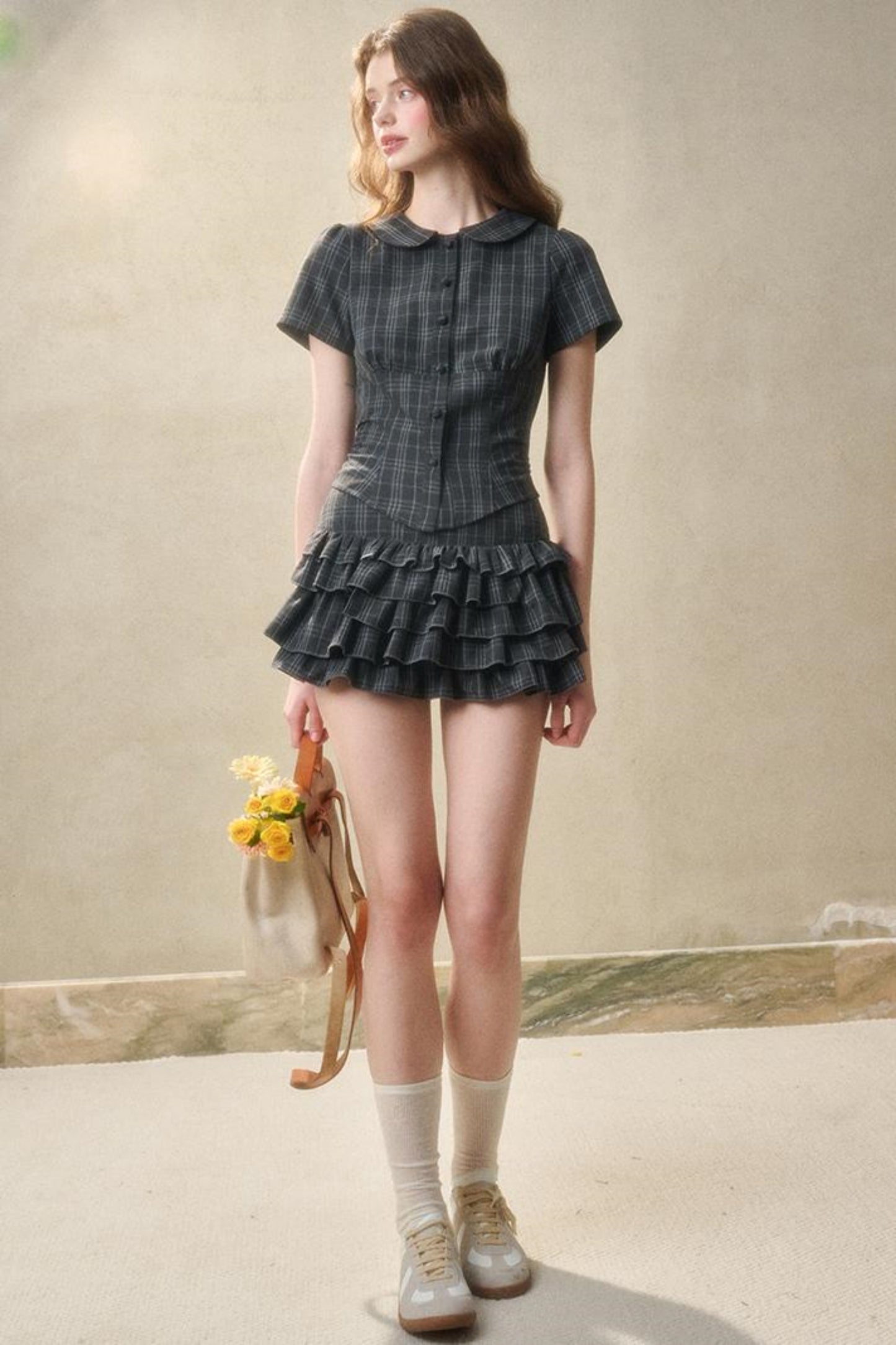 Lace Waist Check Shirt Set-Up