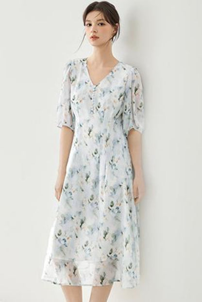 French Floral Midi Dress