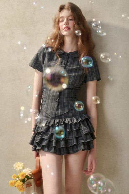 Lace Waist Check Shirt Set-Up