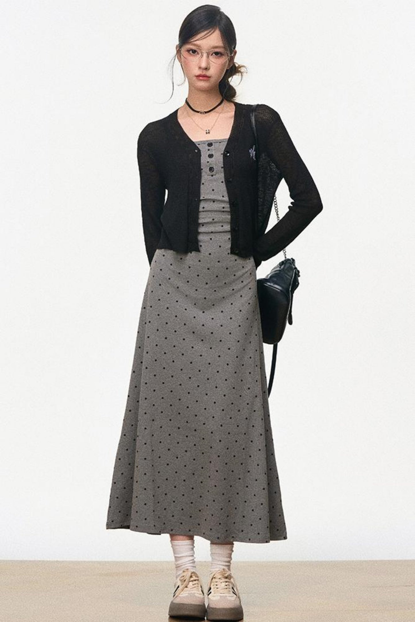 Summer Halter Dress With Black Cardigan Set-Up