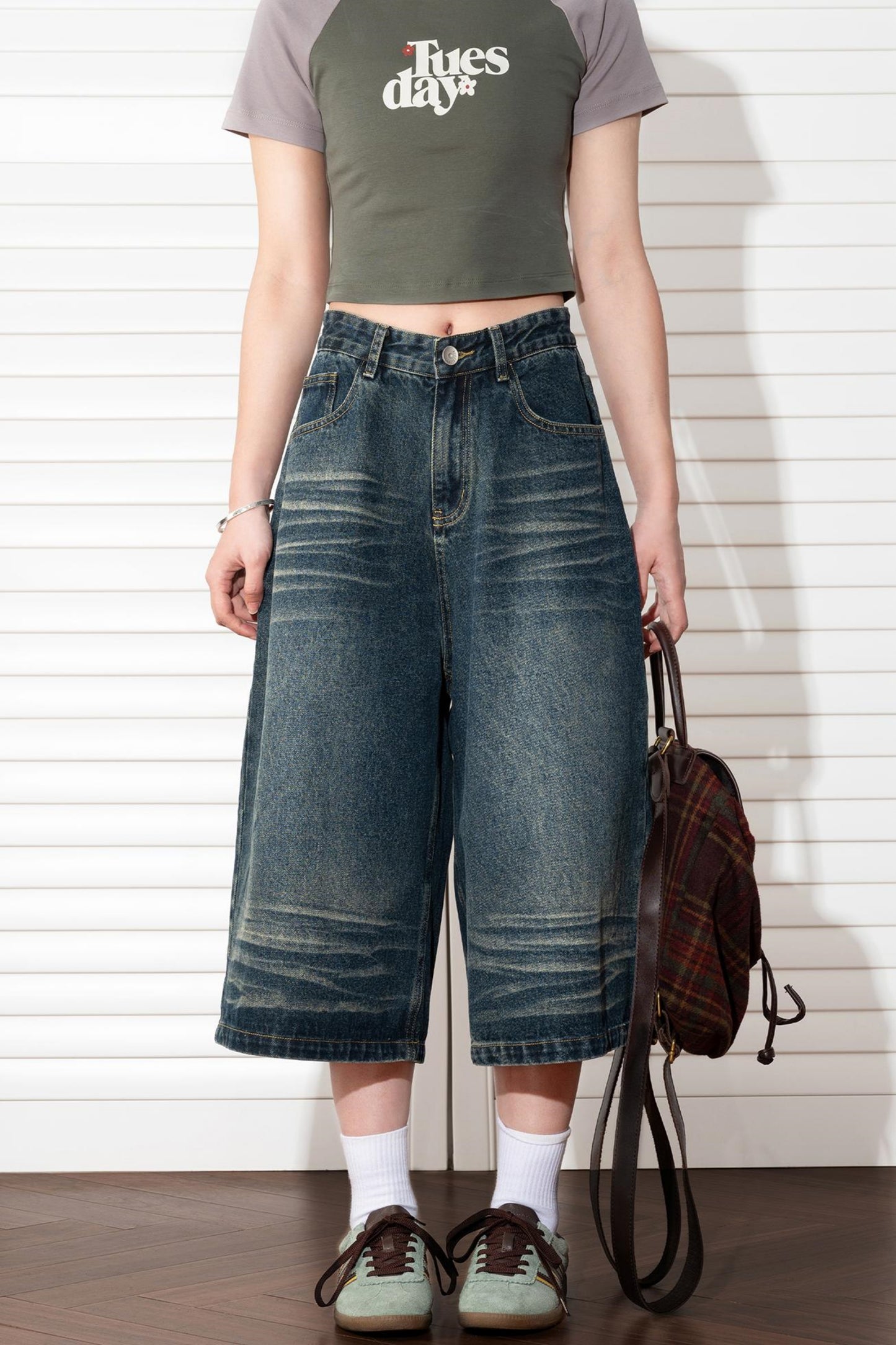 Wide Leg Cropped Denim Pants