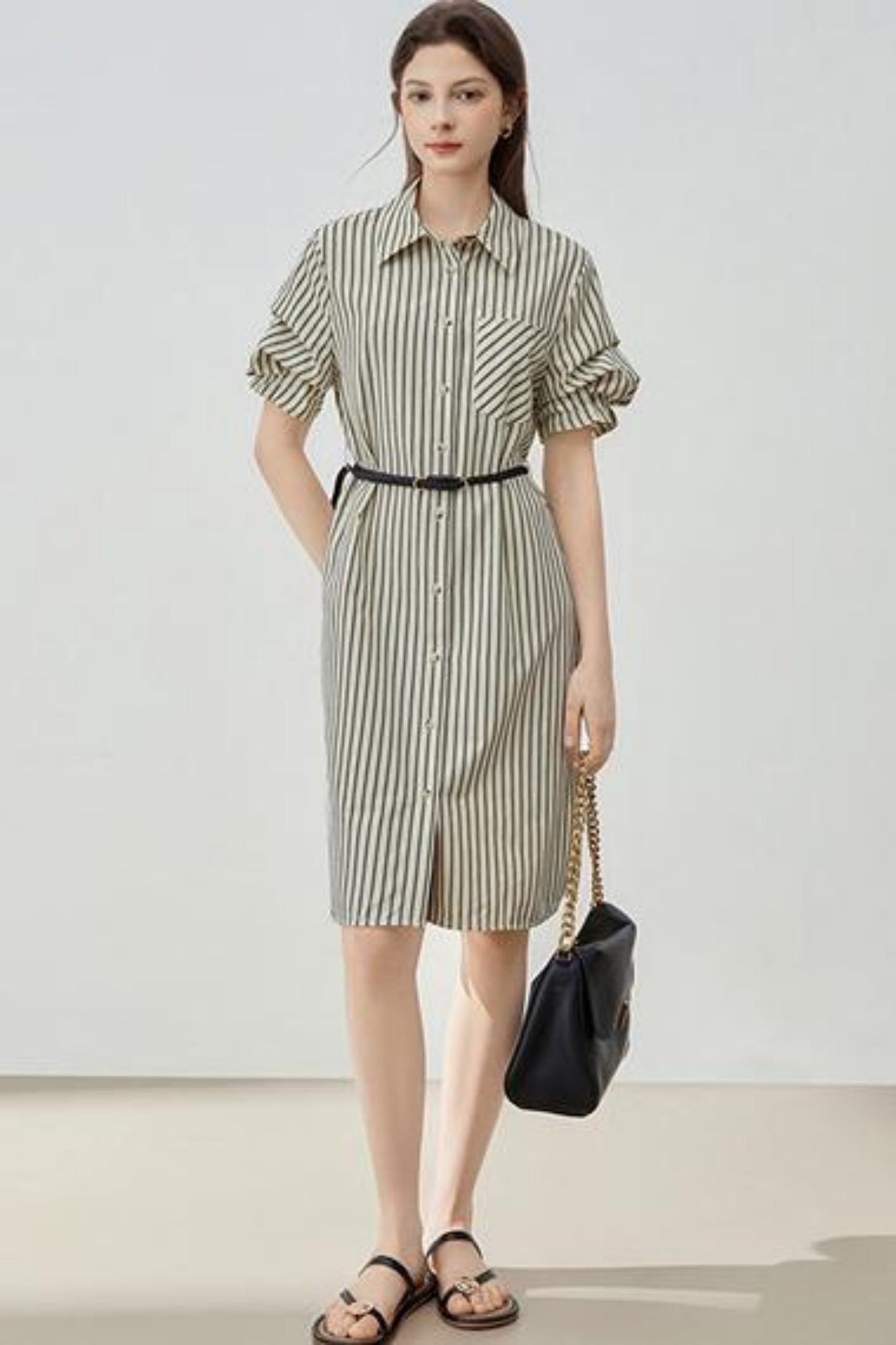 Summer Striped Shirt Dress