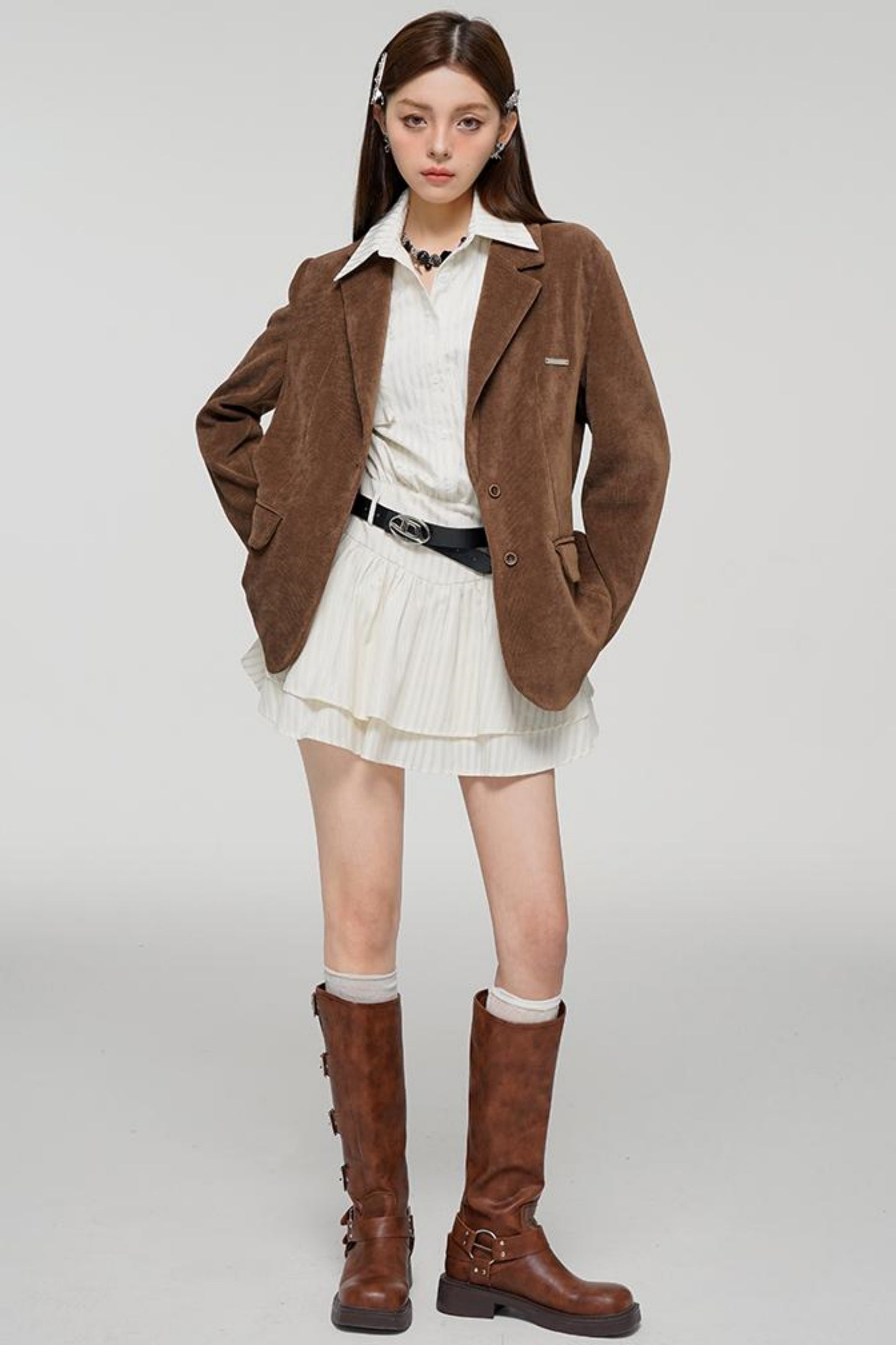 Chic Brown Corduroy Blazer