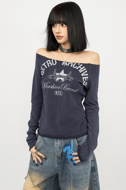 Retro Off-Shoulder Letter Top