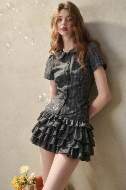 Lace Waist Check Shirt Set-Up