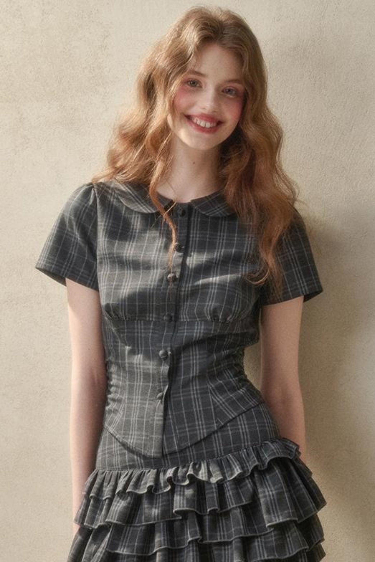 Lace Waist Check Shirt Set-Up