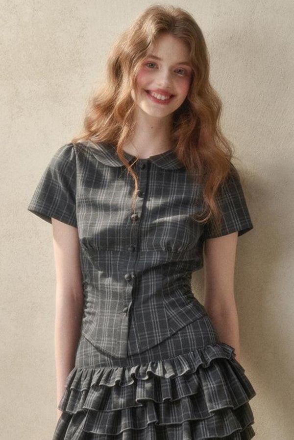 Lace Waist Check Shirt Set-Up
