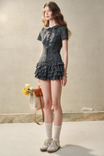 Lace Waist Check Shirt Set-Up