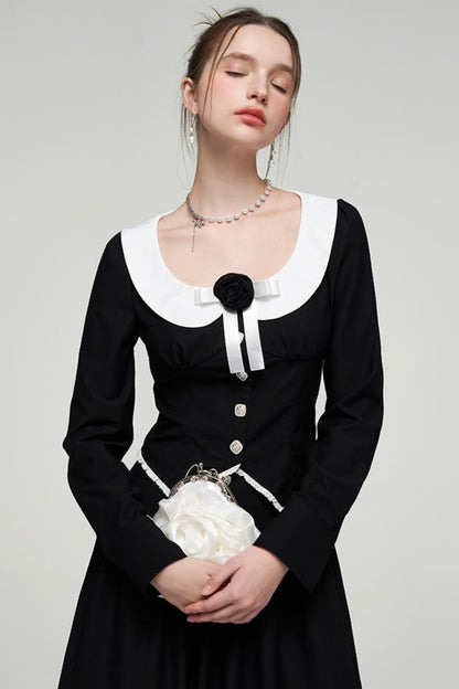 Color-Blocked U-Neck Top & Long Skirt Set-Up