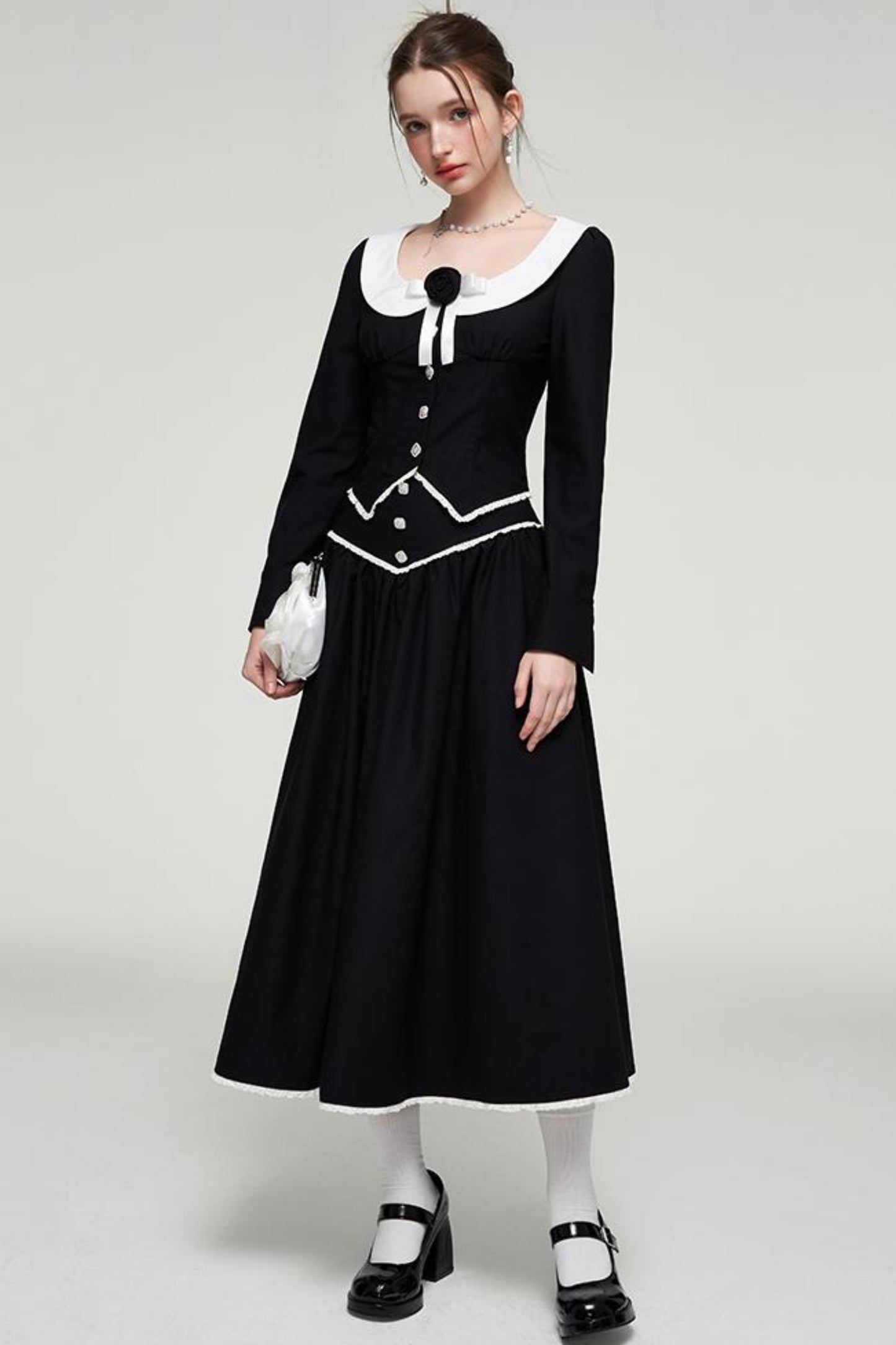 Color-Blocked U-Neck Top & Long Skirt Set-Up