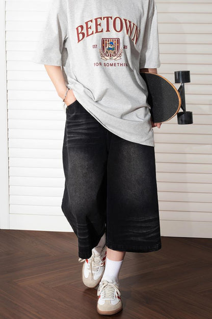 Wide Leg Cropped Denim Pants