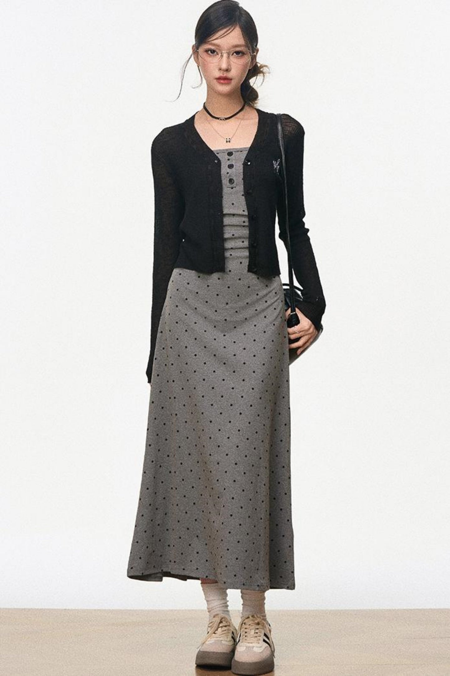 Summer Halter Dress With Black Cardigan Set-Up