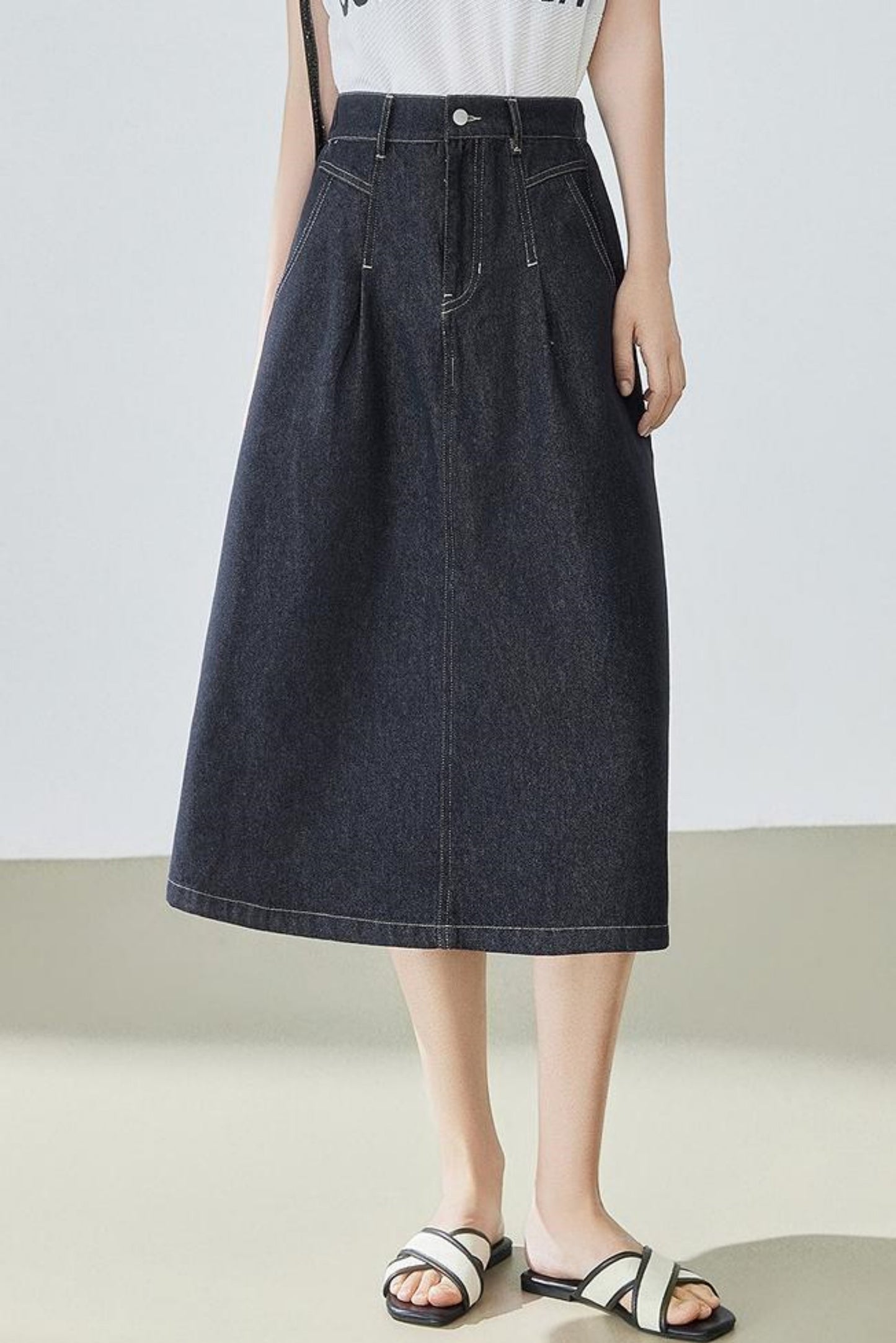 High-Waisted Denim Bustier Skirt