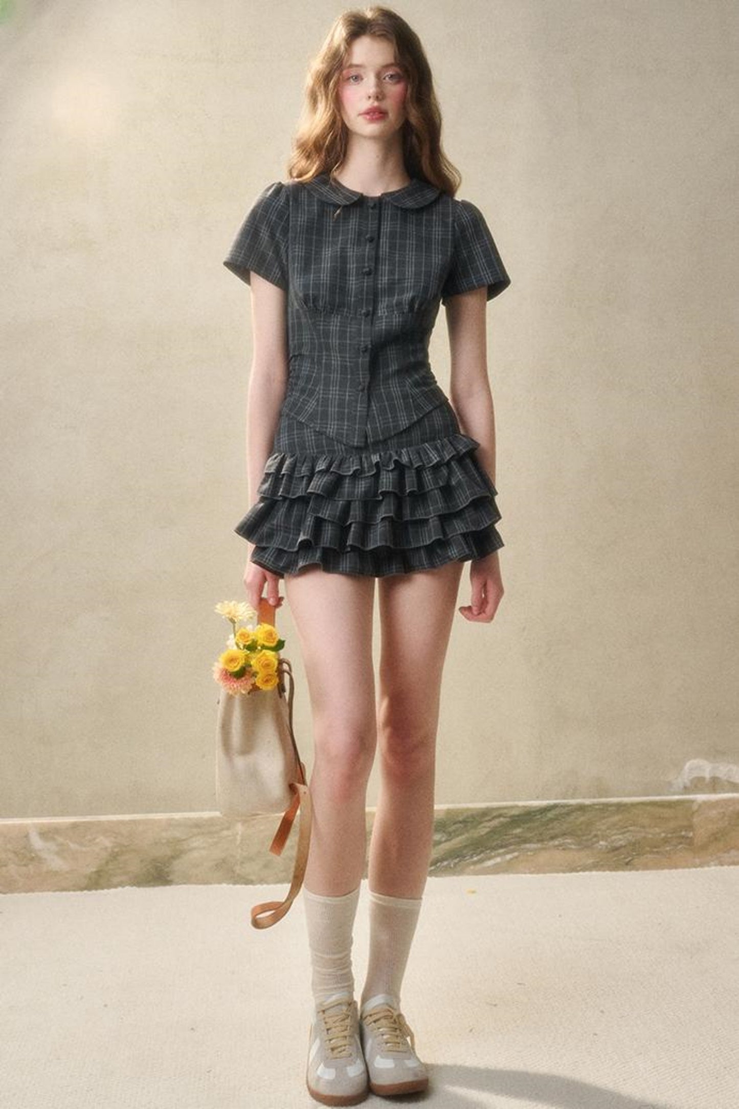 Lace Waist Check Shirt Set-Up